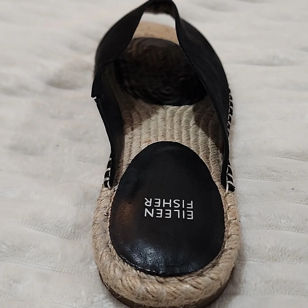 Eileen Fisher Milly Tumbled Black Nubuck Espadrille Sandal, Women's Size 10